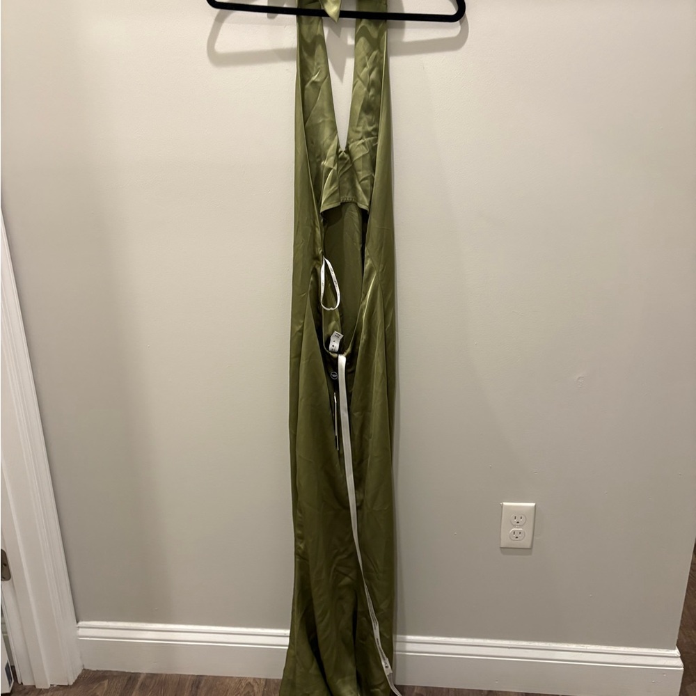 Olive Satin Halter Gown - Picture 4 of 5